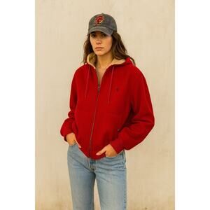 Vintage Polo Ralph Lauren Jacket Removable Hood Cherry Red Wool Large Full Zip